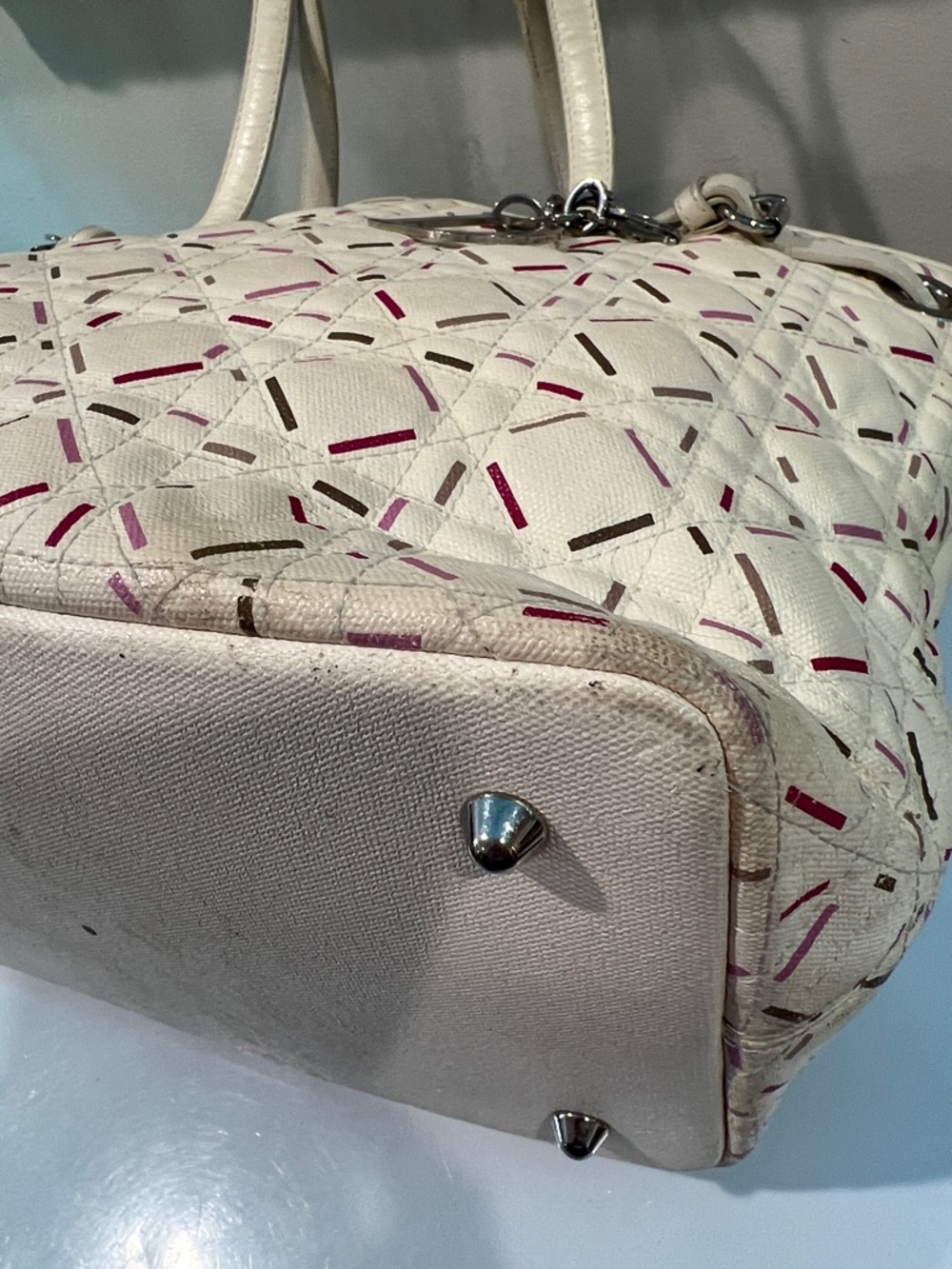 Dior Panarea Cannage Tote Bag Cream and Pink Patterned Tote - needs cleaning - Picture 5 of 11